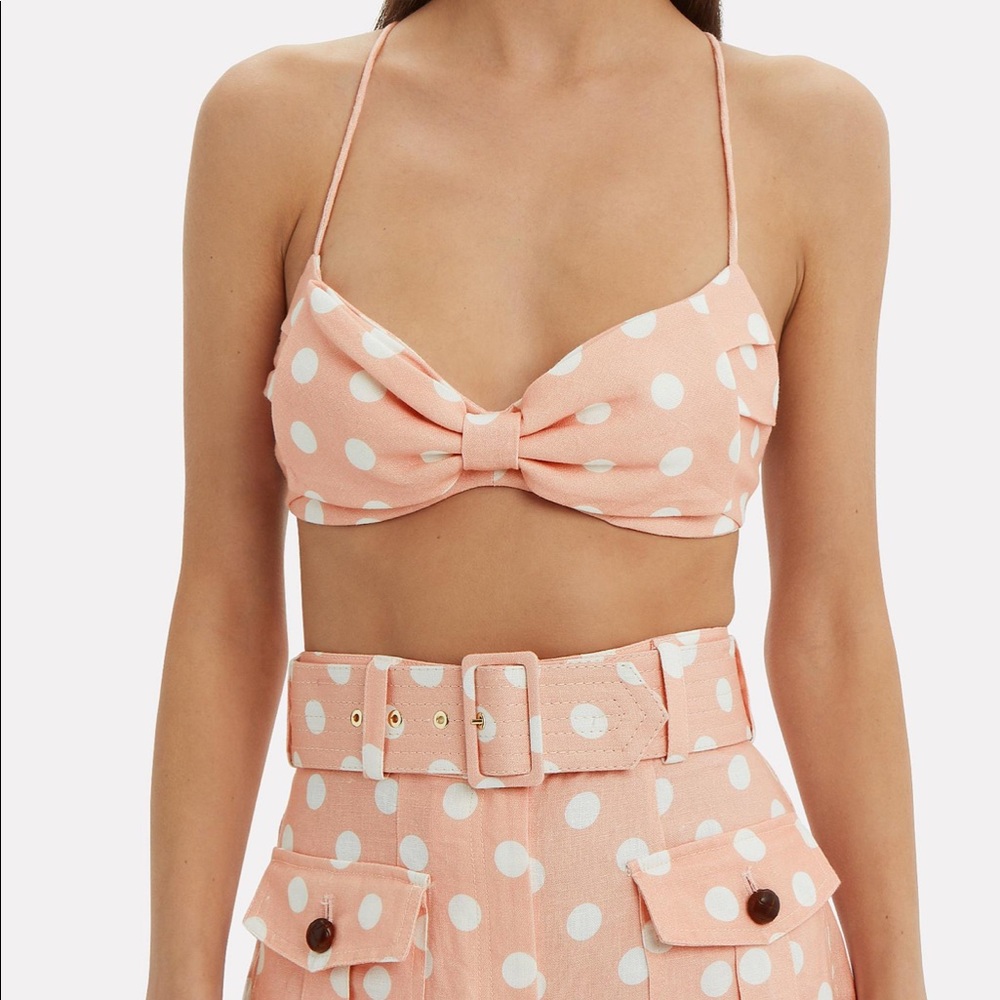 Zimmermann Pink Corsage Linen Polka Dot Bralette